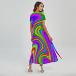 Abstract Neon Trippy Print Short Sleeve Maxi Dress