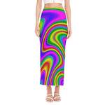 Abstract Neon Trippy Print Side Slit Maxi Skirt