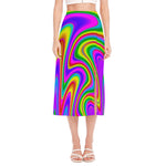 Abstract Neon Trippy Print Side Slit Midi Skirt
