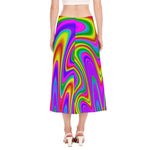Abstract Neon Trippy Print Side Slit Midi Skirt