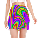 Abstract Neon Trippy Print Side Slit Mini Skirt