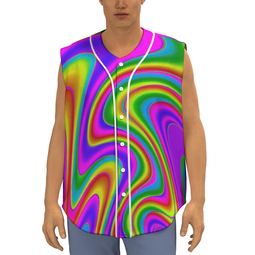 Abstract Neon Trippy Print Sleeveless Baseball Jersey