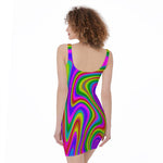 Abstract Neon Trippy Print Sleeveless Bodycon Dress
