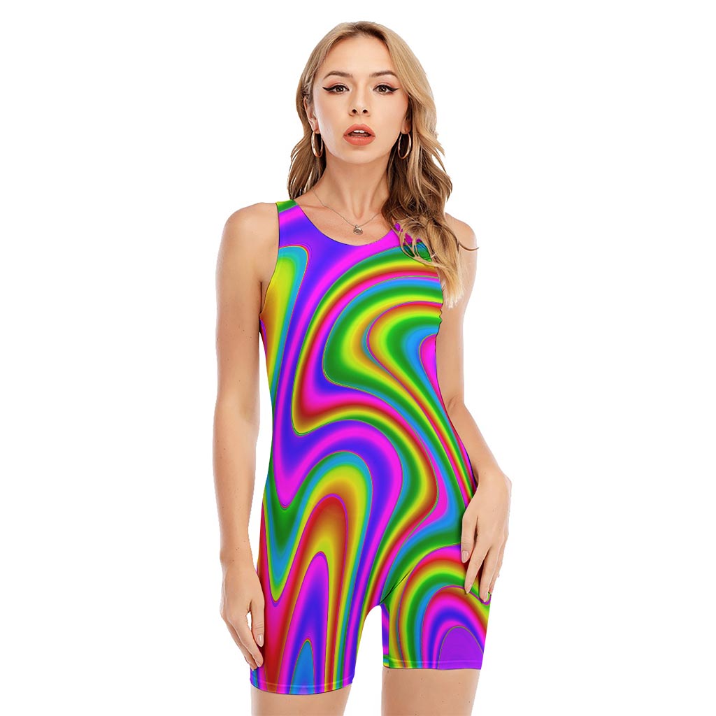 Abstract Neon Trippy Print Sleeveless One Piece Swimsuit