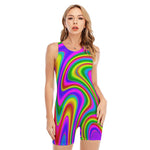 Abstract Neon Trippy Print Sleeveless One Piece Swimsuit