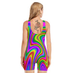 Abstract Neon Trippy Print Sleeveless One Piece Swimsuit