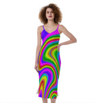 Abstract Neon Trippy Print Slim Fit Midi Cami Dress