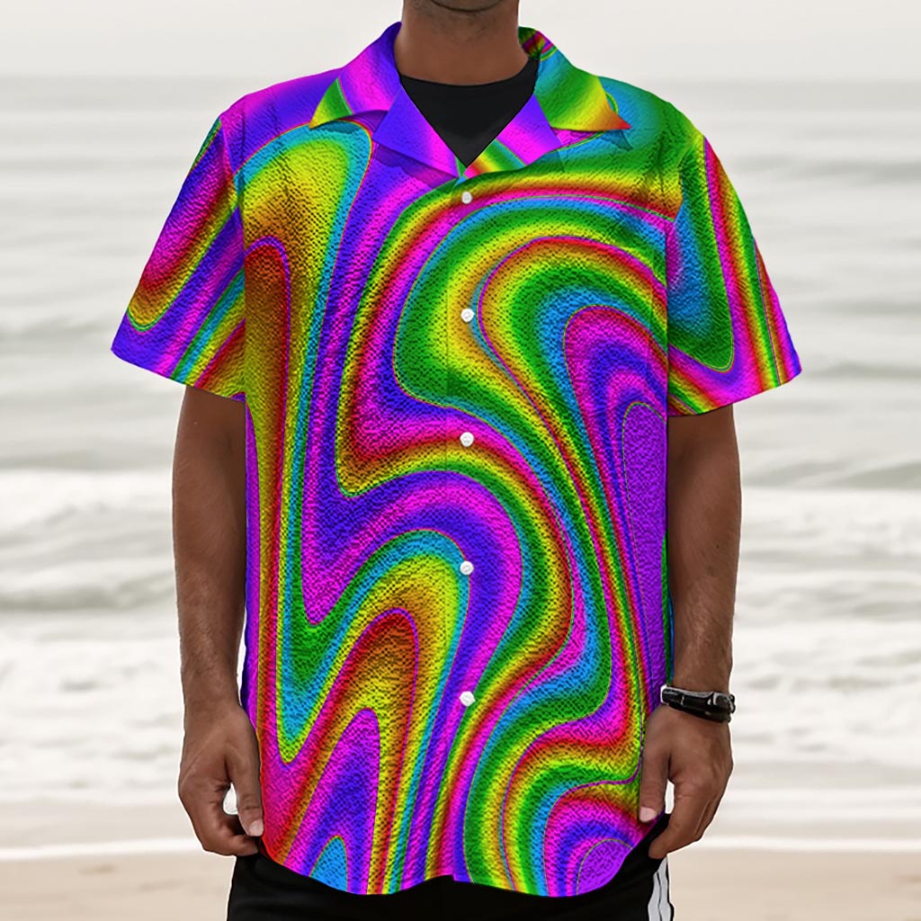 Abstract Neon Trippy Print Textured Short Sleeve Shirt
