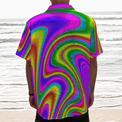 Abstract Neon Trippy Print Textured Short Sleeve Shirt