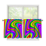 Abstract Neon Trippy Print Tier Curtains