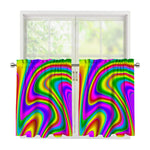 Abstract Neon Trippy Print Tier Curtains