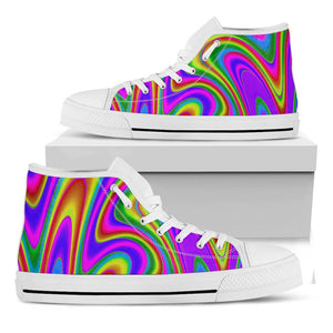 Abstract Neon Trippy Print White High Top Sneakers