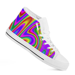 Abstract Neon Trippy Print White High Top Sneakers