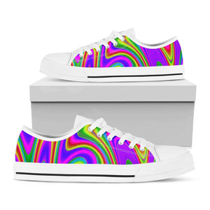 Abstract Neon Trippy Print White Low Top Sneakers