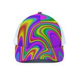 Abstract Neon Trippy Print White Mesh Trucker Cap