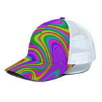 Abstract Neon Trippy Print White Mesh Trucker Cap