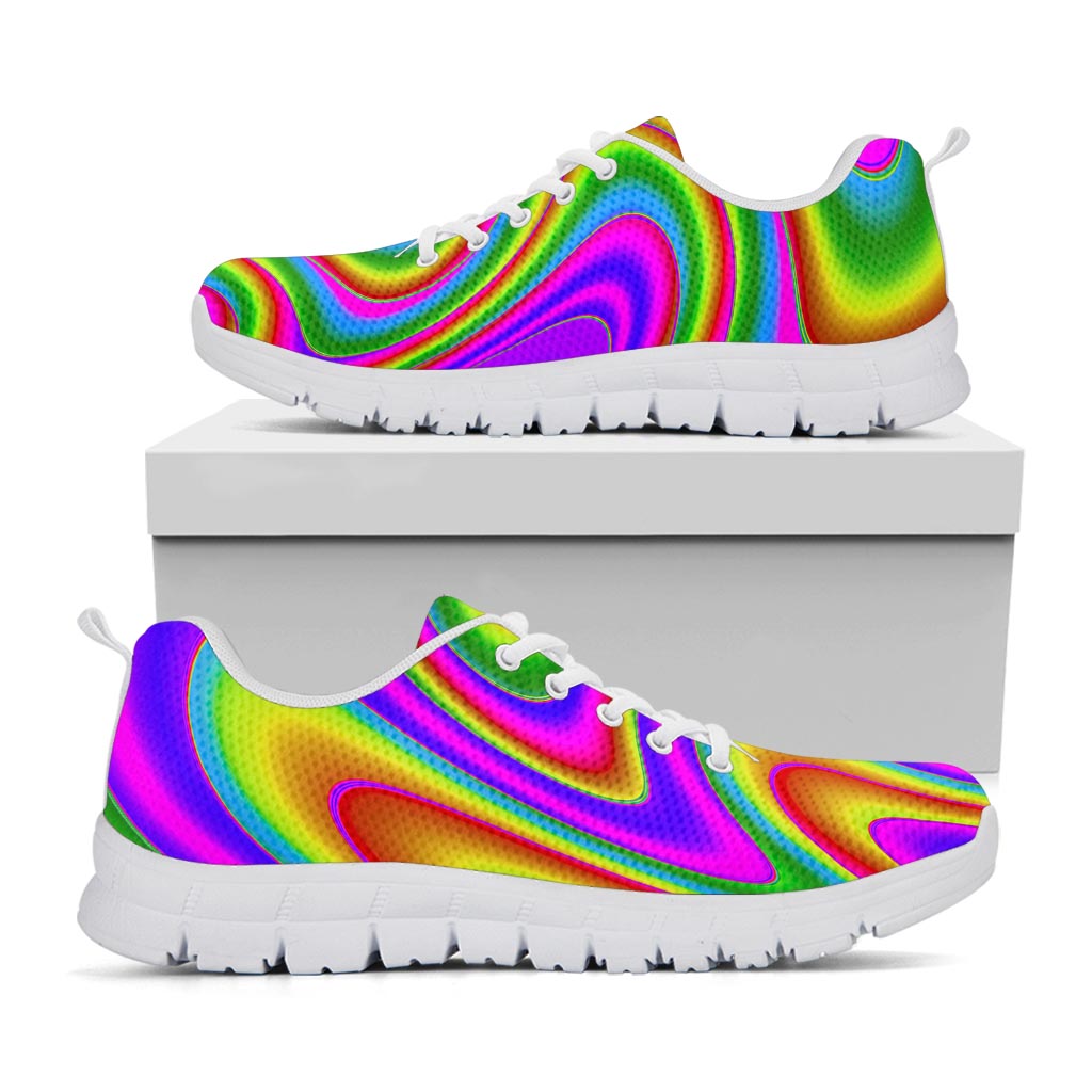 Abstract Neon Trippy Print White Running Shoes