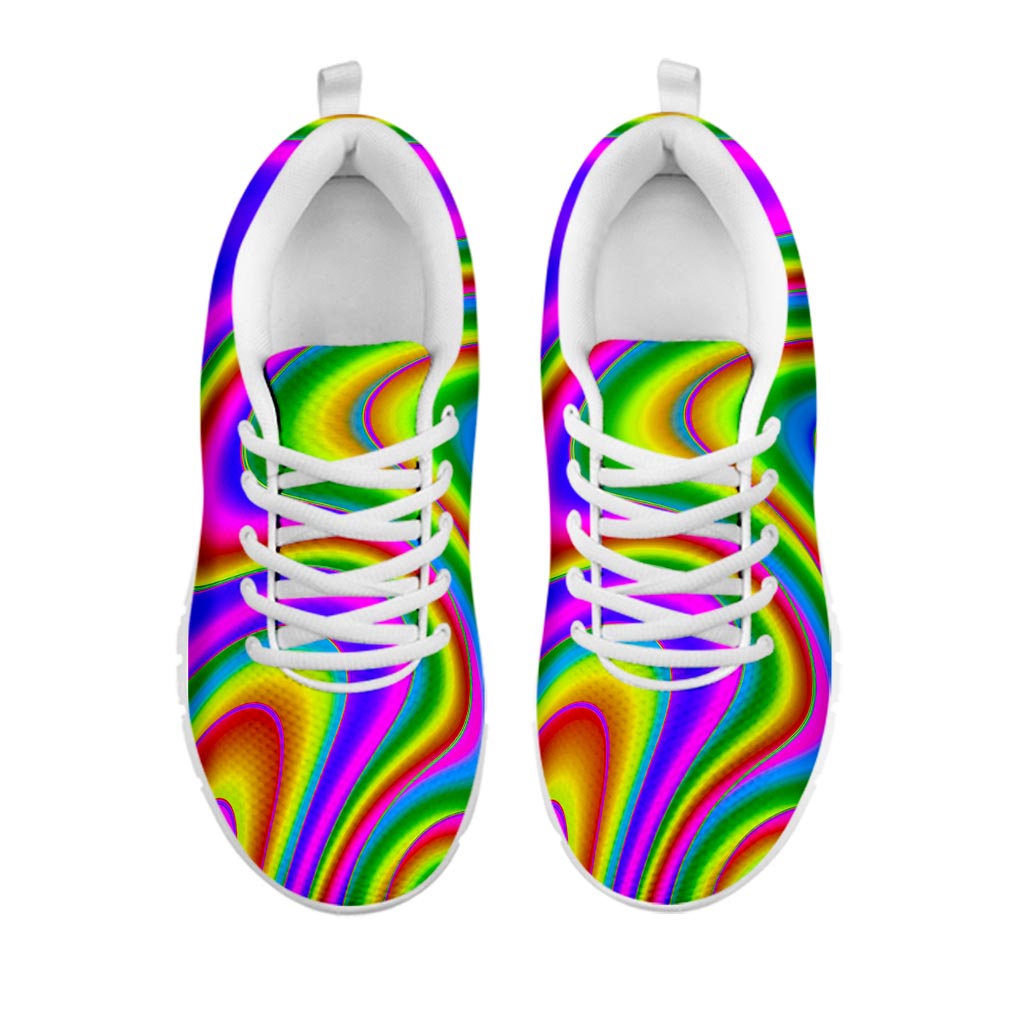 Abstract Neon Trippy Print White Running Shoes