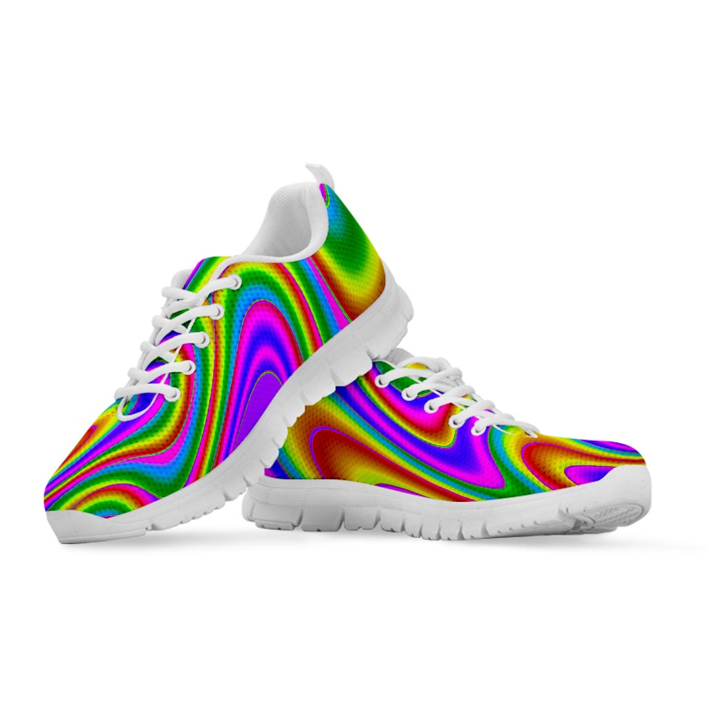 Abstract Neon Trippy Print White Running Shoes