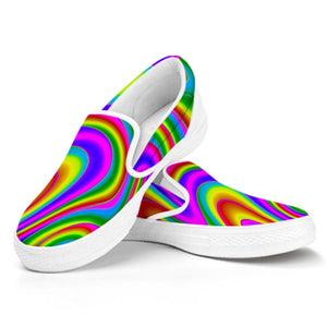 Abstract Neon Trippy Print White Slip On Sneakers