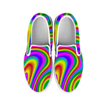 Abstract Neon Trippy Print White Slip On Sneakers