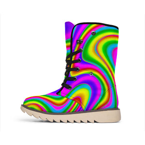 Abstract Neon Trippy Print Winter Boots