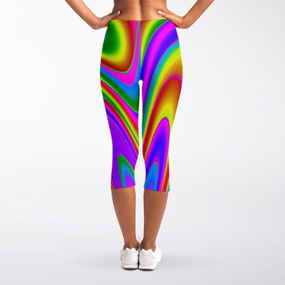 Abstract Neon Trippy Print Women's Capri Leggings