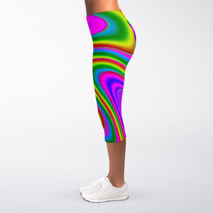 Abstract Neon Trippy Print Women's Capri Leggings