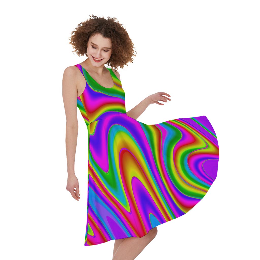 Abstract Neon Trippy Print Women's Sleeveless Dress