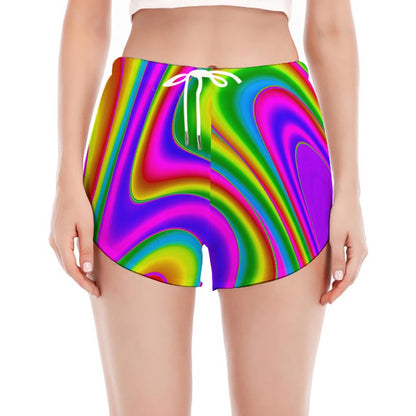 Abstract Neon Trippy Print Women's Split Running Shorts