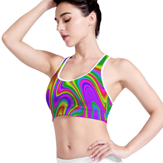 Abstract Neon Trippy Print Women's Sports Bra