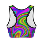 Abstract Neon Trippy Print Women's Sports Bra