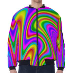 Abstract Neon Trippy Print Zip Sleeve Bomber Jacket
