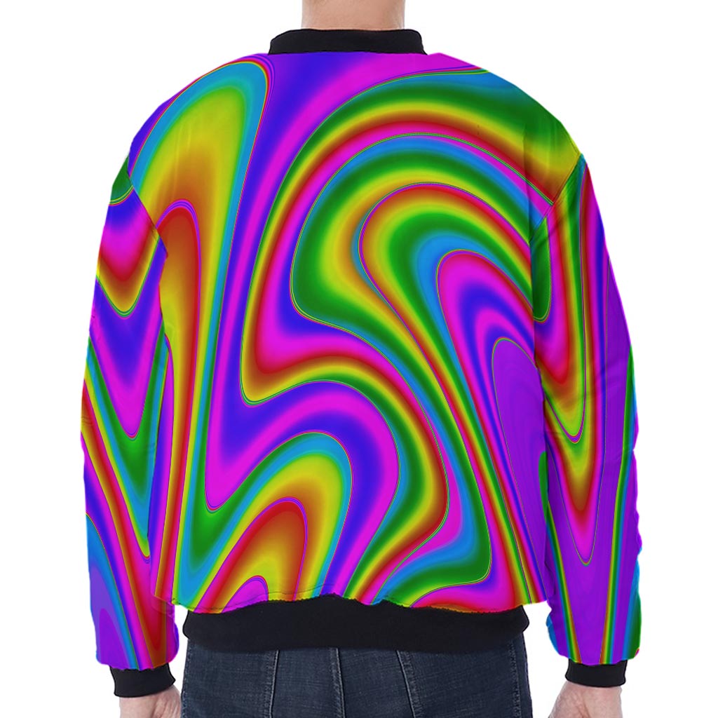 Abstract Neon Trippy Print Zip Sleeve Bomber Jacket