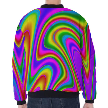 Abstract Neon Trippy Print Zip Sleeve Bomber Jacket