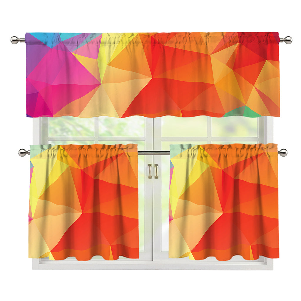 Abstract Polygonal Geometric Print 3 Piece Kitchen Curtains