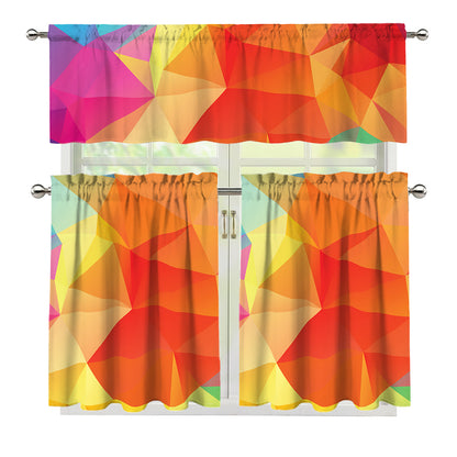 Abstract Polygonal Geometric Print 3 Piece Kitchen Curtains