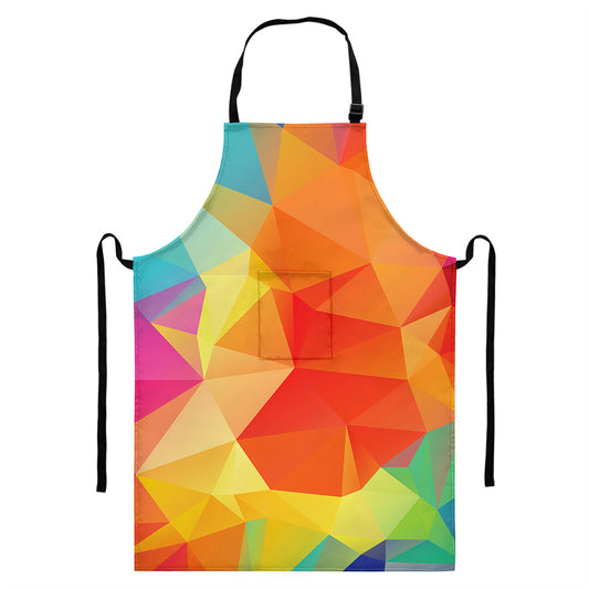 Abstract Polygonal Geometric Print Bib Apron With Pocket