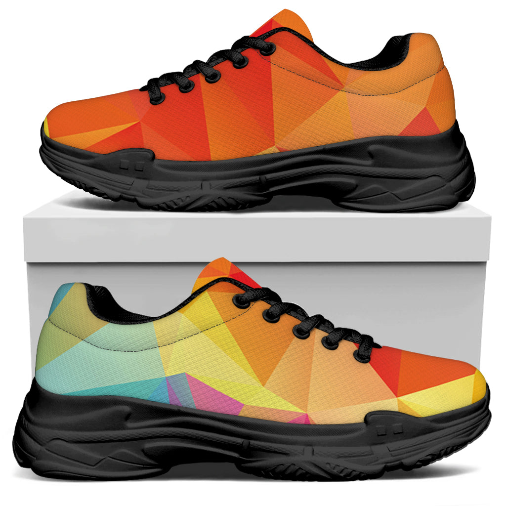 Abstract Polygonal Geometric Print Black Chunky Shoes