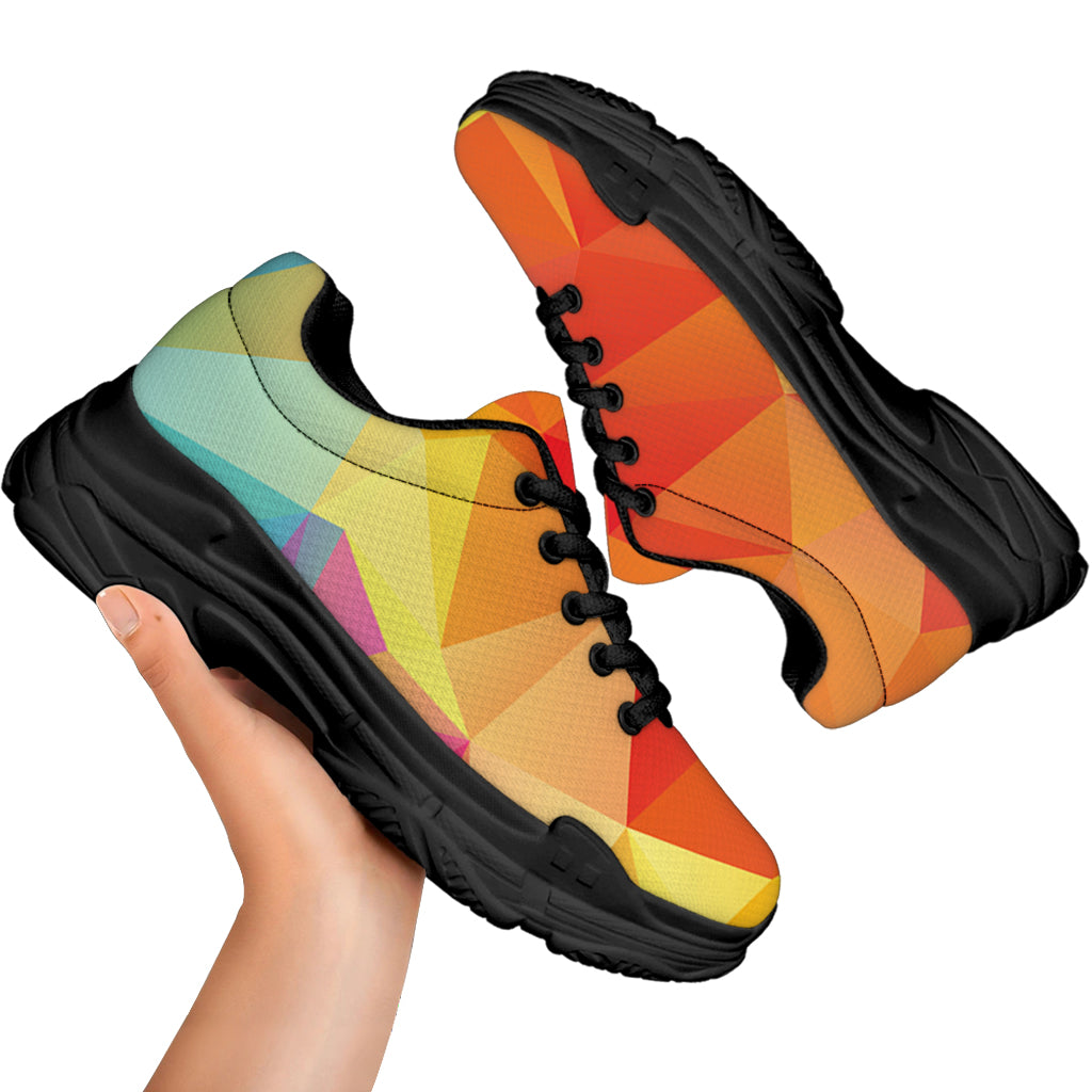 Abstract Polygonal Geometric Print Black Chunky Shoes