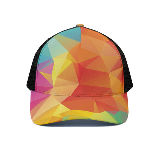 Abstract Polygonal Geometric Print Black Mesh Trucker Cap