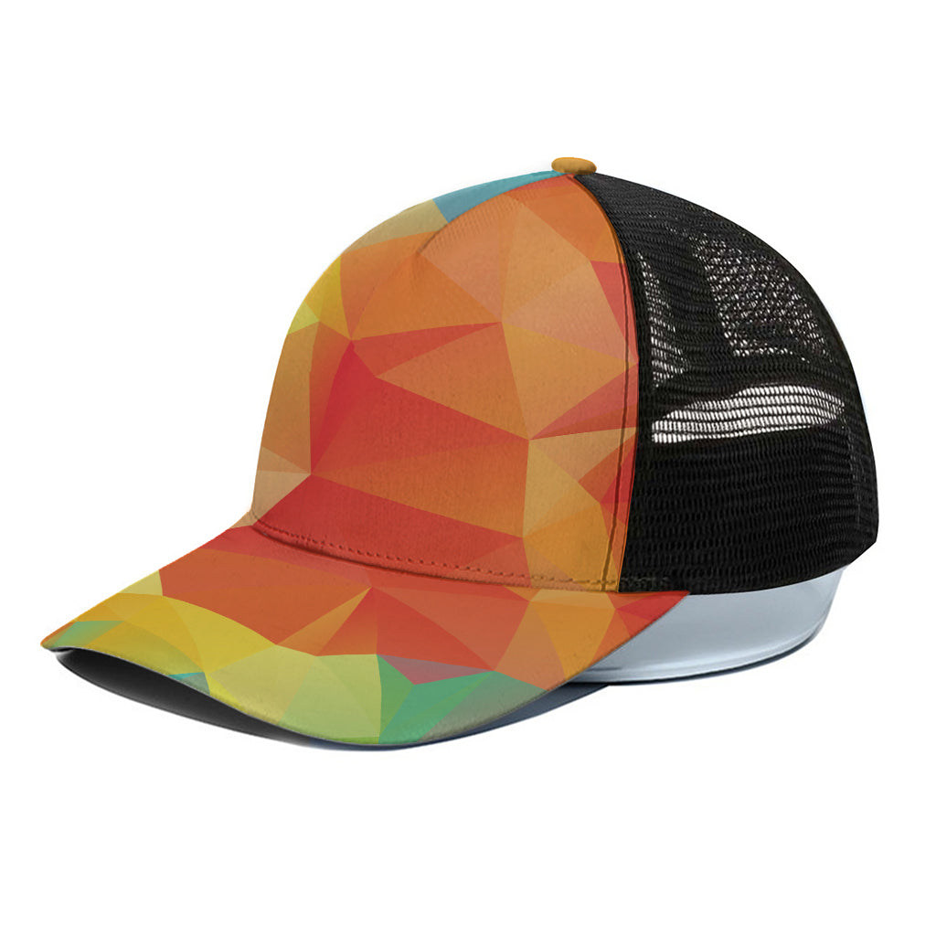 Abstract Polygonal Geometric Print Black Mesh Trucker Cap