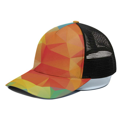 Abstract Polygonal Geometric Print Black Mesh Trucker Cap