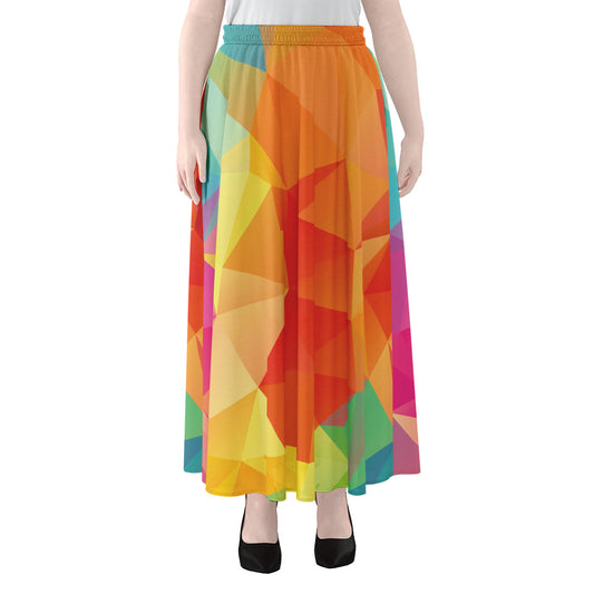 Abstract Polygonal Geometric Print Chiffon Maxi Skirt