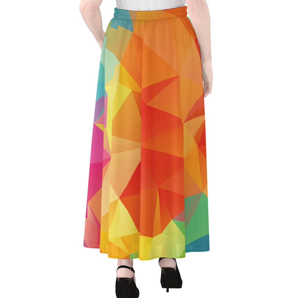 Abstract Polygonal Geometric Print Chiffon Maxi Skirt