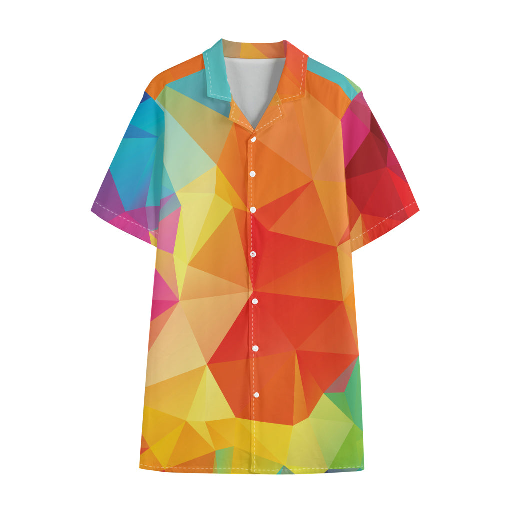 Abstract Polygonal Geometric Print Cotton Hawaiian Shirt