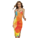 Abstract Polygonal Geometric Print Cross Back Cami Dress