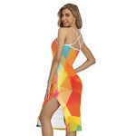 Abstract Polygonal Geometric Print Cross Back Cami Dress