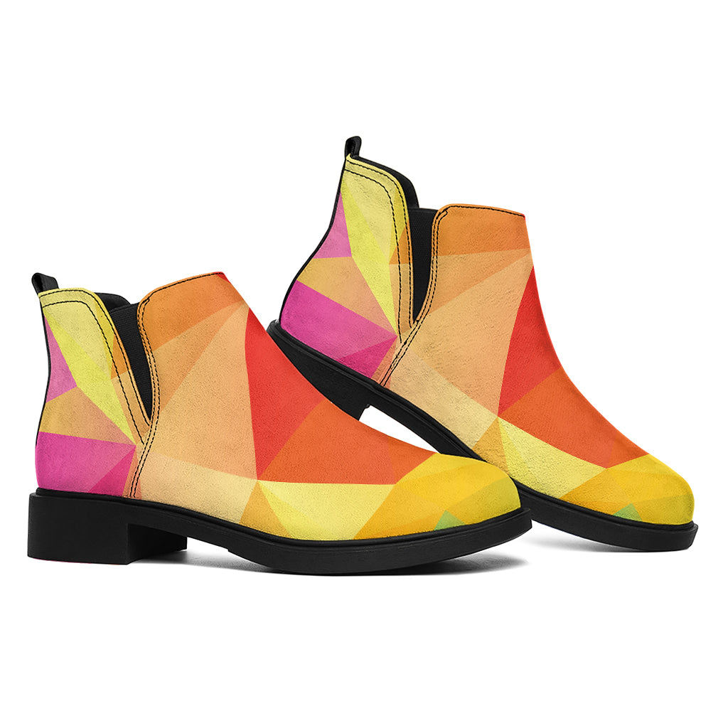 Abstract Polygonal Geometric Print Flat Ankle Boots