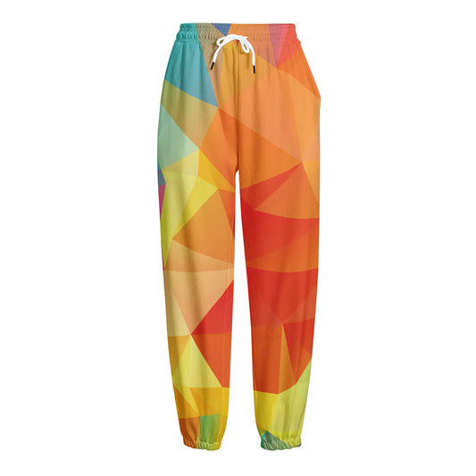 Abstract Polygonal Geometric Print Fleece Lined Knit Pants